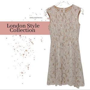 London Style Collection Lace White/Nude Midi Dress